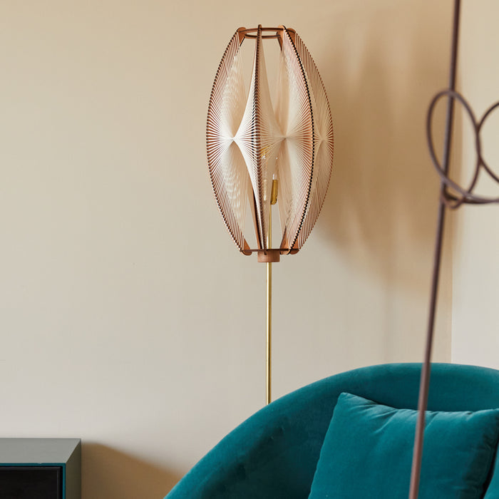 Lampadaire 130 sur pied laiton DJEMINO, tressage Twist