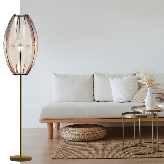 Lampadaire 130 sur pied laiton DJEMINO, tressage Twist