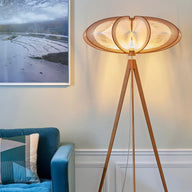 Collection de lampadaires design et eco-responsables Lafablight structure bois et tressage naturel fait main