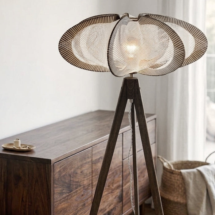 ETIOLA wooden floor lamp, Croisé braiding